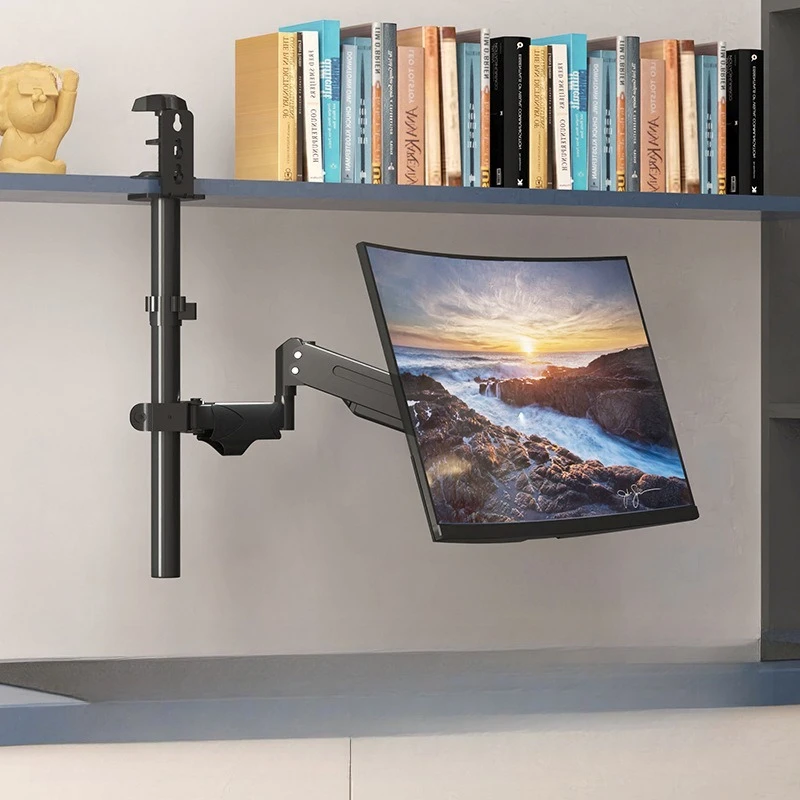 Upside down monitor stand, bookcase, clip-on inverted liftable rotating robotic arm, ceiling air pressure suspension bracket
