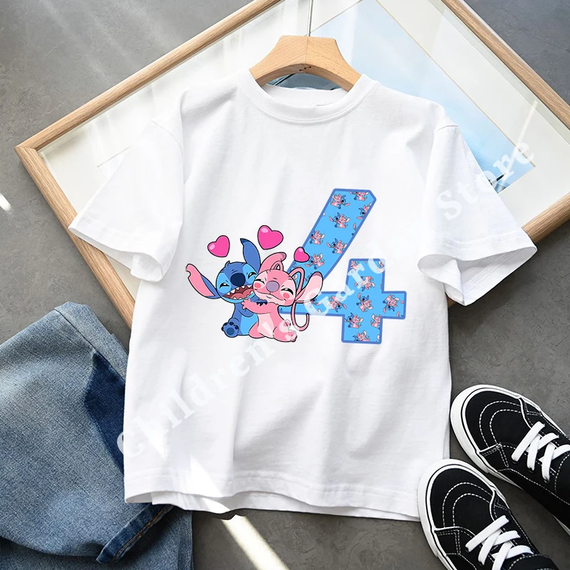 Stitch Disney Numebr Birthday T Shirt Cartoon Cute T Shirts Boys Girls Summer Clothes Baby Cartoon Tees Tops Kids Birthday Gifts