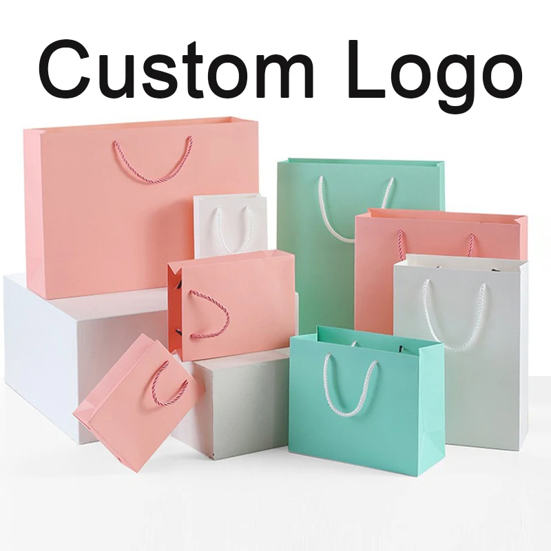 10 Pcs Free Custom Logo Black Paper Bag jewelry gifts package bag wedding gifts personization bag clothing shopping business bag