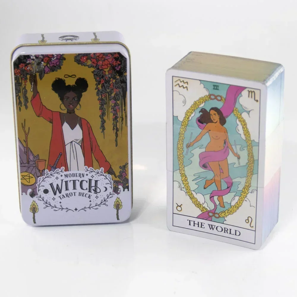 Modern Deck Oracle Witch Cards Tarot Tin Box Gilded Edge English Version Desk Card Game Beginners with Guidebook Card Game