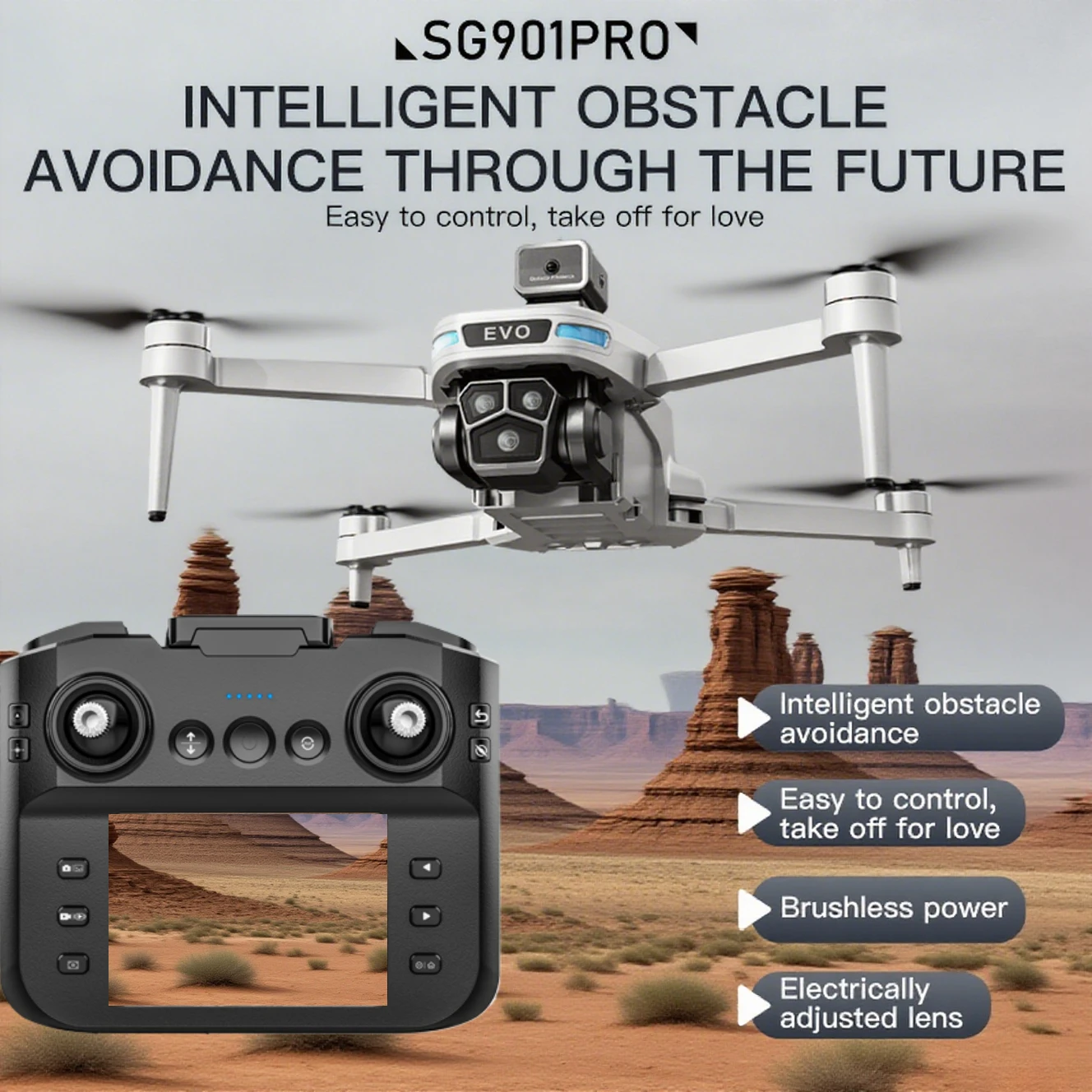 

SG901PRO Aerial Drone 3.5 Inch Screen RC Brushless Motor ESC Dual Camera Switch Left and Right Side Flying Headless Mode