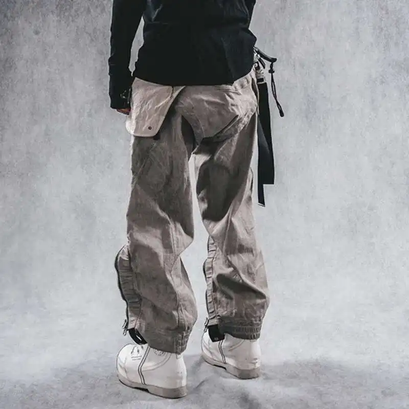 HKSH ربيع جديد الرجال المد غسل النفايات الأرض جيوب داكنة واسعة الساق قابل للتعديل فضفاض عادية الثقيلة سفاري نمط البضائع السراويل HK3905 #4