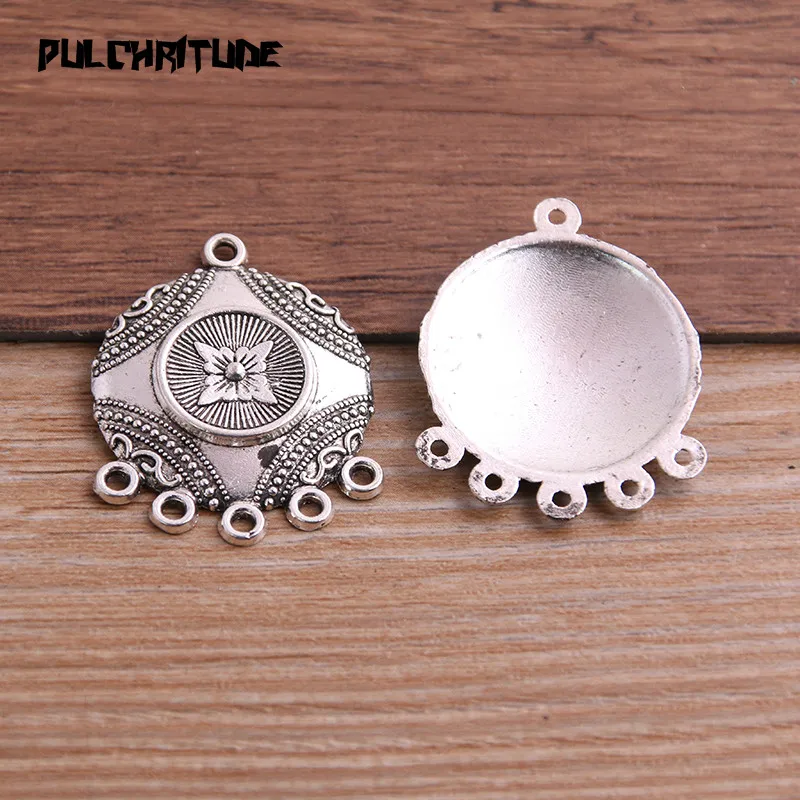 PULCHRITUDE 6pcs 25*32mm Two Color Zinc Alloy Round Flower Connectors Jewelry Making DIY Handmade Craft