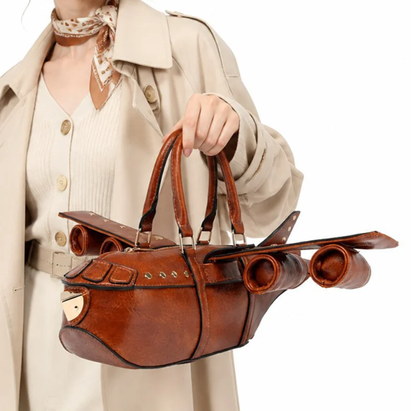 Women Creative Airplane Shaped Handbag High Quality Luxury PU Leather Crossbody Bag Novelty 3D Design Fashion Street Style Bag
