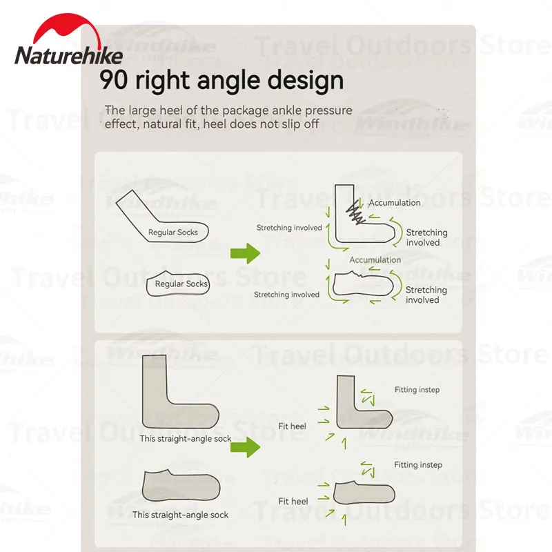 Naturehike Quick Dry Right Angle Short Socks Camping Hiking Long Tube Socks High-stretch Sport COOLMAX Fabric Breathable Socks