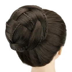 Tamanho grande sintético trançado hairpieces, cabelo falso pães, scrunchies, capa marrom para capa