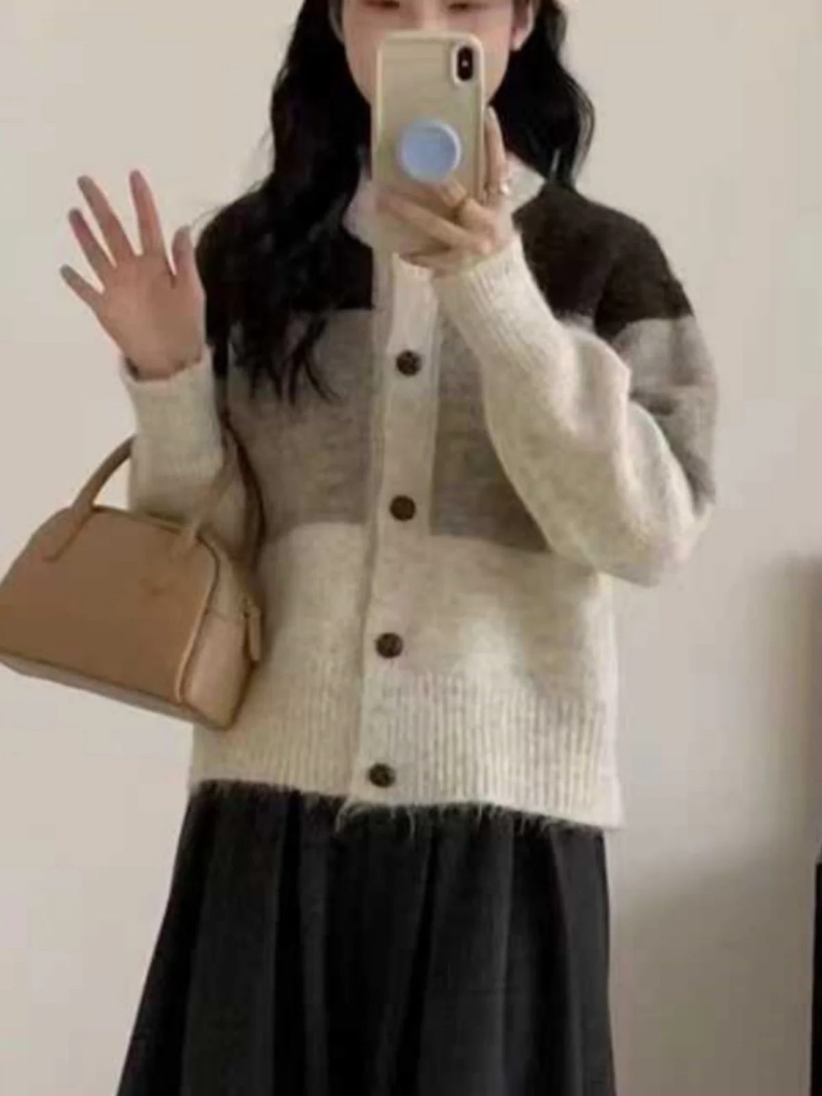 

Fashionable Striped Knit Sweater Jacket Women's Spring Autumn Loose Fit Long Sleeve round Neck Single Button Casual Style