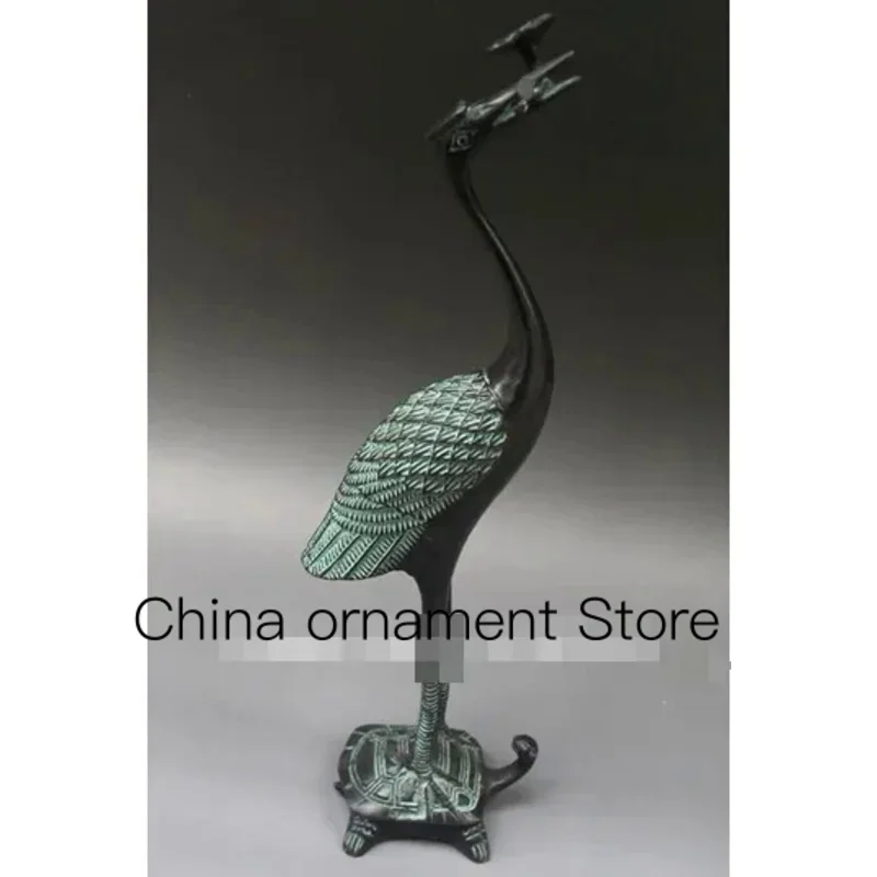 

SUIRONG---516 Rare, CHINESE bronze Carved ' Red-crowned crane Turtle ' Statue