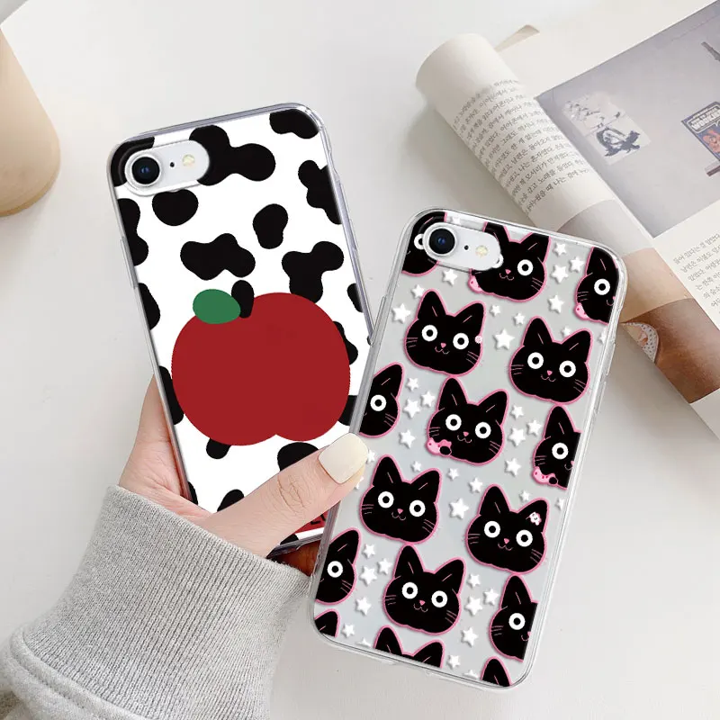 الكرتون القط الحب زهرة فراشة الفتيات قضية الهاتف لابل آيفون 6 6 ثانية 7 8 زائد SE 2020 2022 سيليكون مطبوعة Fundas غطاء من البولي يوريثان