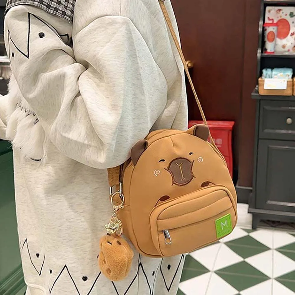 

Pendant Capybara Nylon Bag Anti-splash Water Lightweight Cartoon Shoulder Pouch White Pink Creative Crossbody Bag Daily