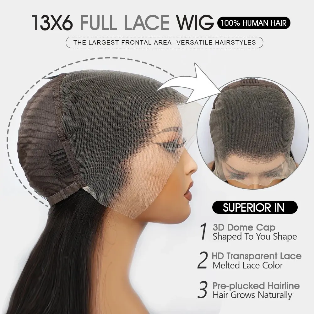 100% ريمي خصلات الشعر المستعار الإنسان مستقيم 13x6 كامل أمامي الدانتيل الباروكة 16-36 بوصة الدانتيل الشفاف الباروكات اللون الأسود الطبيعي للمرأة
