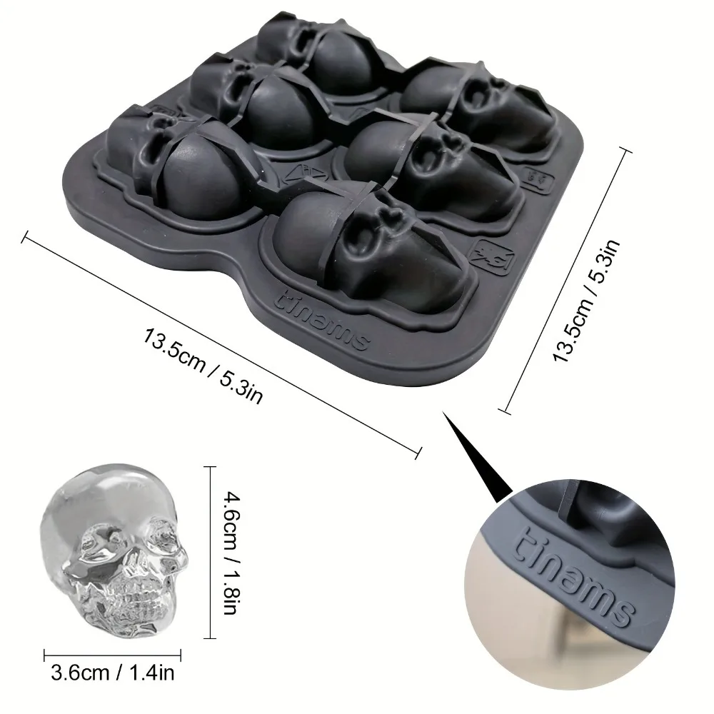 3D Skull-Shaped Silicone Durable Black Ice Tray Molds Easy-Release Ice Mold for Whisky Bourbon Cocktails Beer Beverages Parties