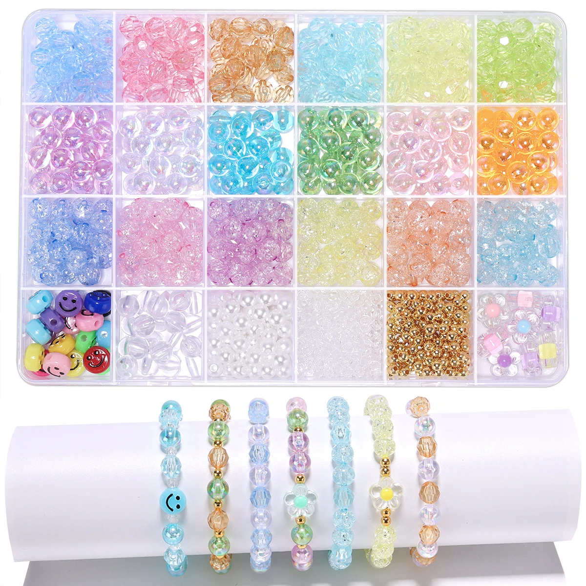 New Transparent Color Glass Beads Bracelet Making Kit, Girls' Lovely Cute Bracelet Necklace Jewelry Making Kit, DIY Bulk Acrylic