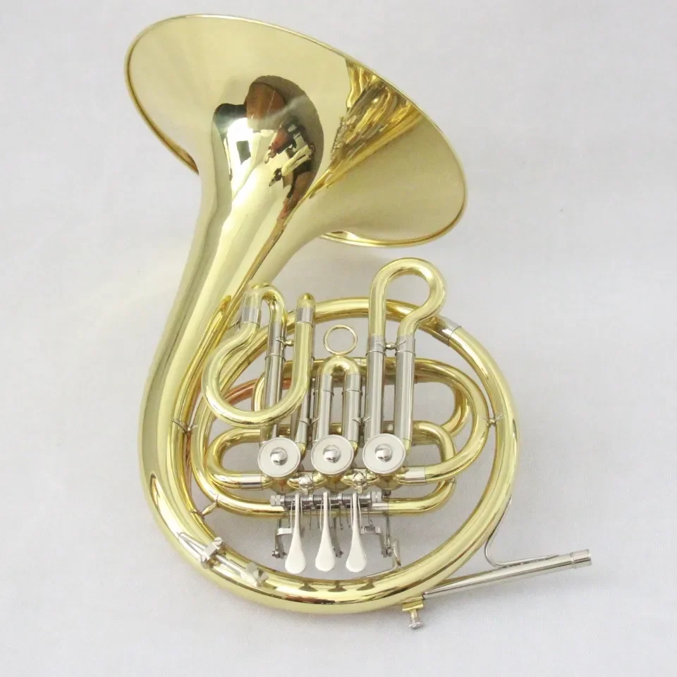 Wholesale Brass wind instrument Bb Key 3-key march horn Brass material Gold Lacquered pocket french horn