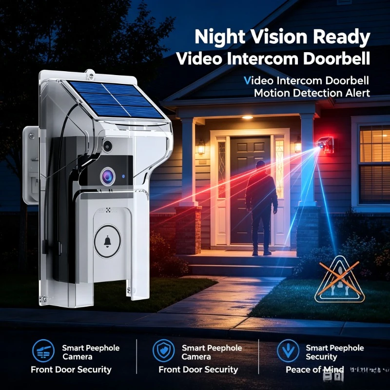 Home Entry Surveillance Doorbell Solar Charging WiFi Waterproof Digital Peephole Real‑Time Video Intercom Gear