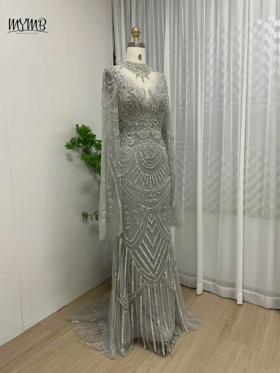 MYMB Arabic Gorgerous Cape Sleeves Lace Evening Wedding Gowns Dubai Exclusive Beaded High Neck Muslim Women Prom Party Dresses