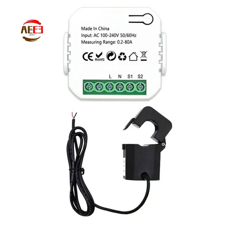AEE3-Tuya Smart Life Zigbee Energy Meter 80A With Current Transformer Clamp Kwh Power Monitor Electricity Statistics110v 240V