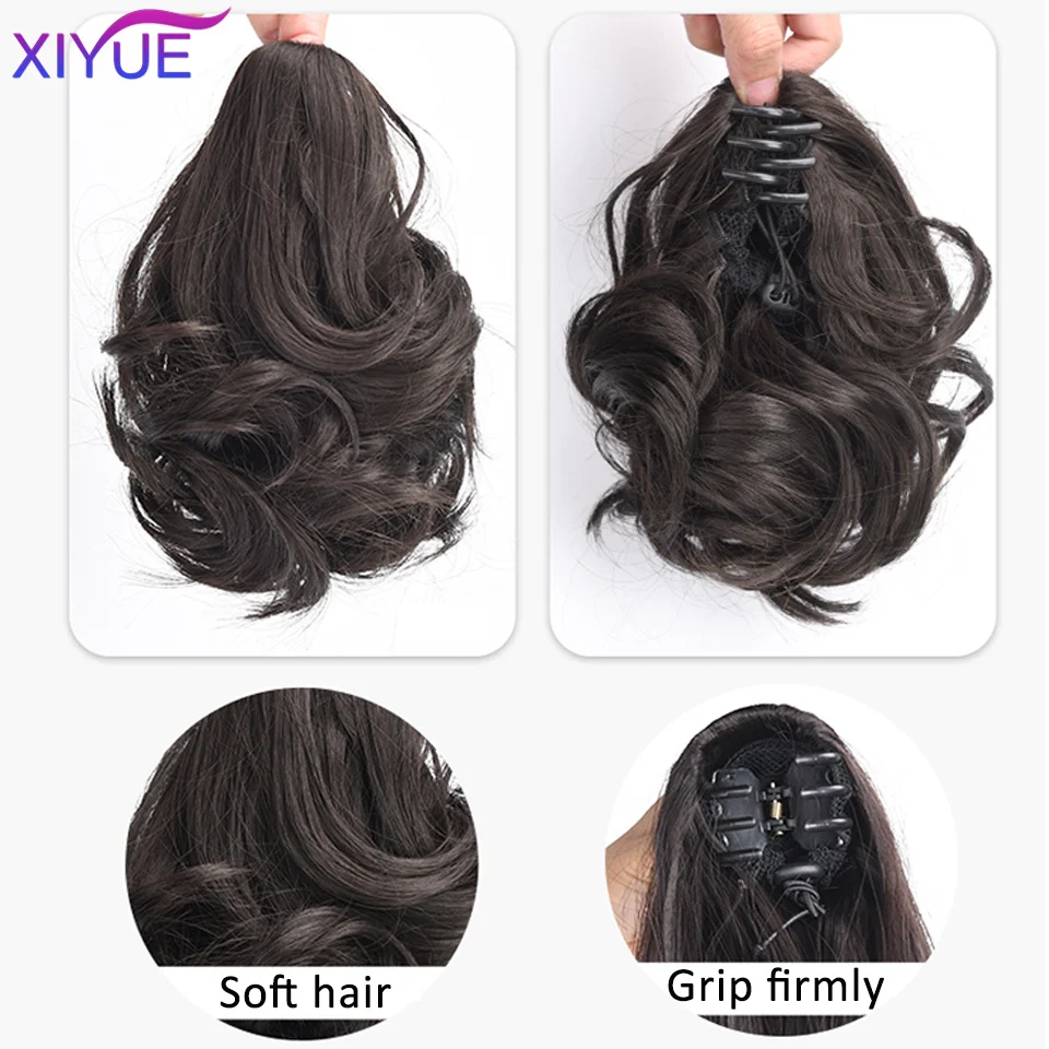 XIYUE Short Wavy Claw Clip On Ponytail Hair Extension Synthetic Ponytail Extension Hair For Women Pony Tail Hair Hairpiece