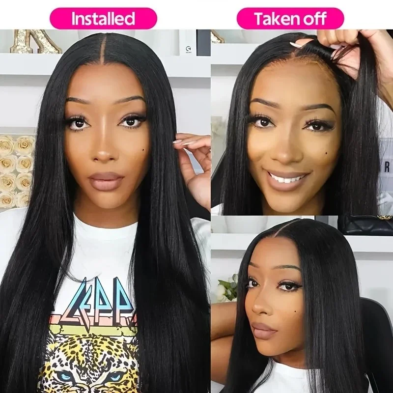 投げ込み式＆ゴー 5x5 HDレースクロージャーウィッグ 夏用接着剤不要ロングウィッグ 密度200% バージンブラジリアンストレート人毛ウィッグ