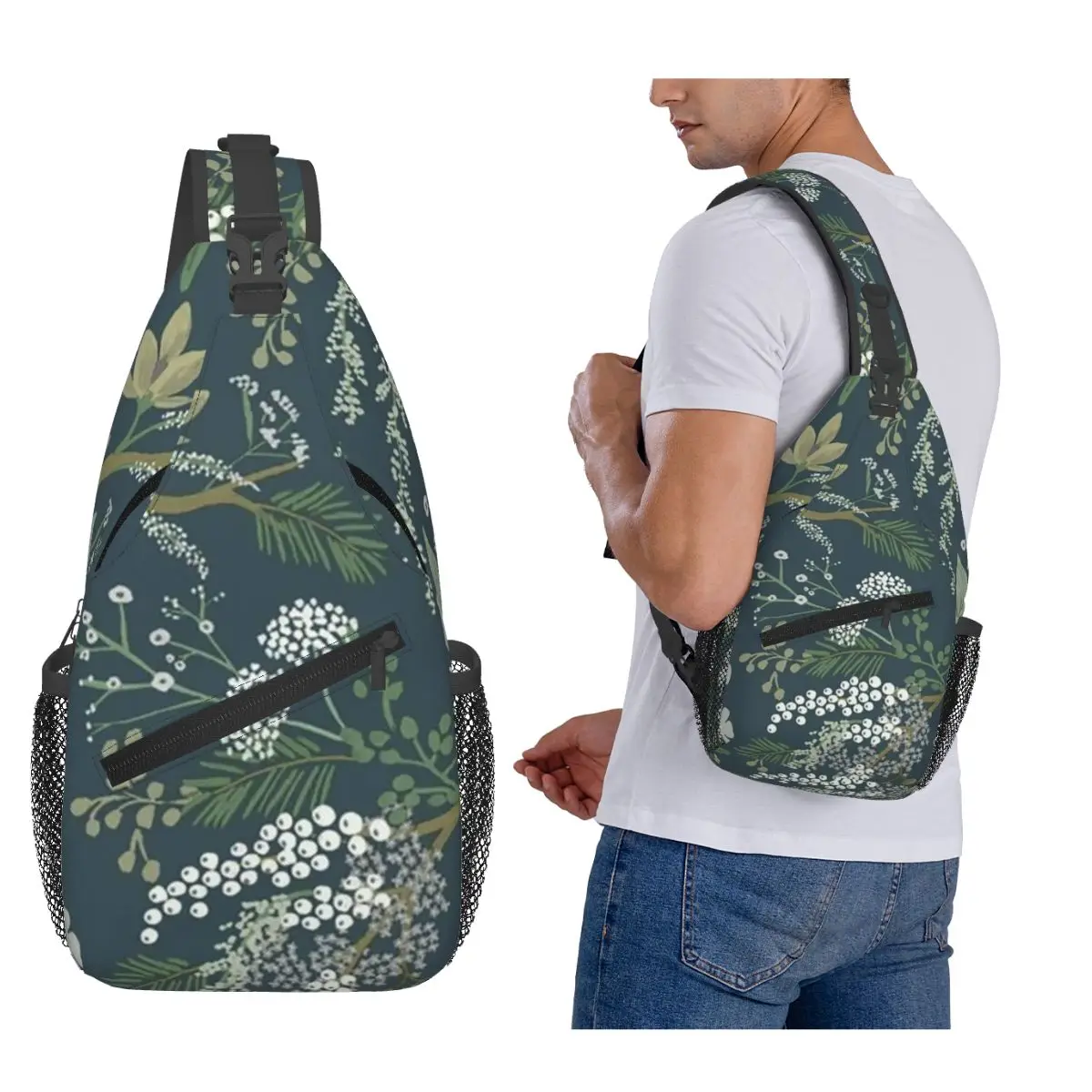 Beautiful Flower Chest Bag Men Sling Crossbody Backpack Chest Bag Travel Hiking Daypack Shoulder Bag