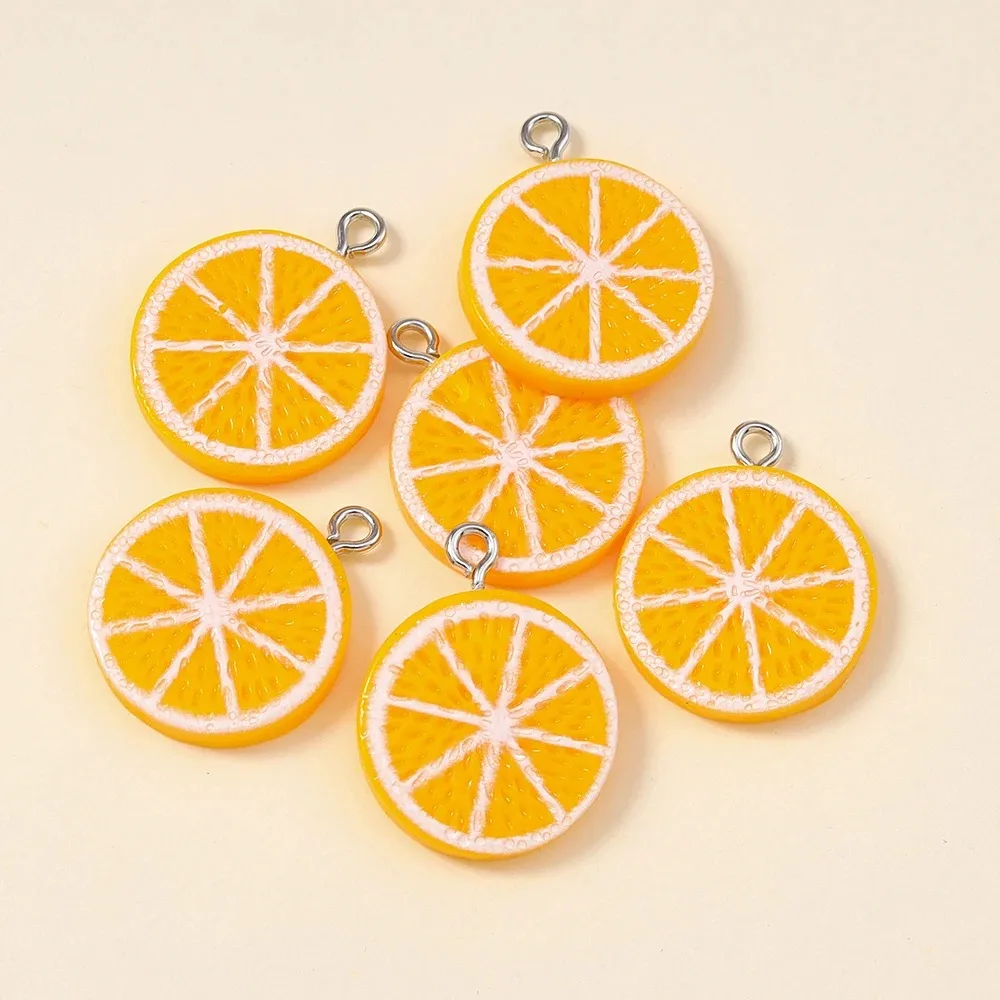 10 Uds. De bonitos dijes de limón de resina de dibujos animados para hacer joyas, colgantes naranjas, collares, pendientes, accesorios para hacer