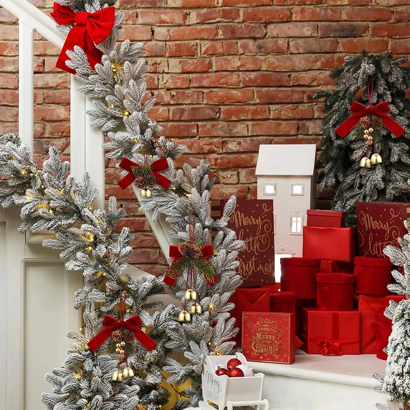 1/2 Stück Weihnachtsglocken Türhänger Ornament Samtschleife Tannenzapfen Glockenanhänger für Weihnachtsdekoration 2026 Neujahrsgeschenke – Detail 6