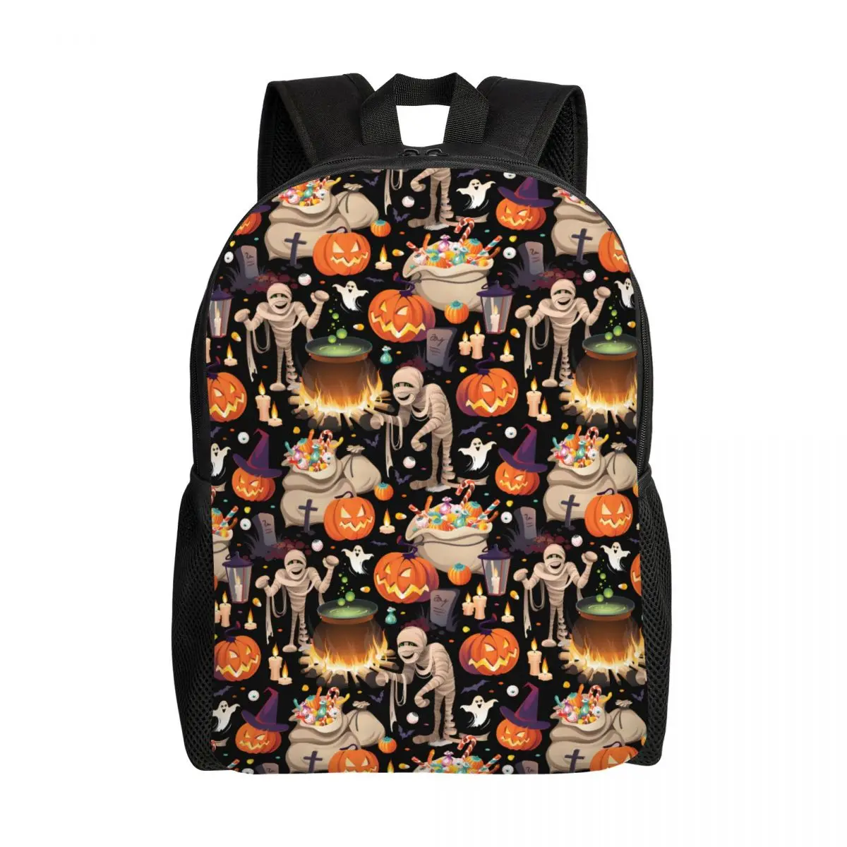 

Custom Halloween Jack O'lanterns Pumpkin Pattern Backpack for Men Women School College Students Bookbag Fits 15 Inch Laptop Bags