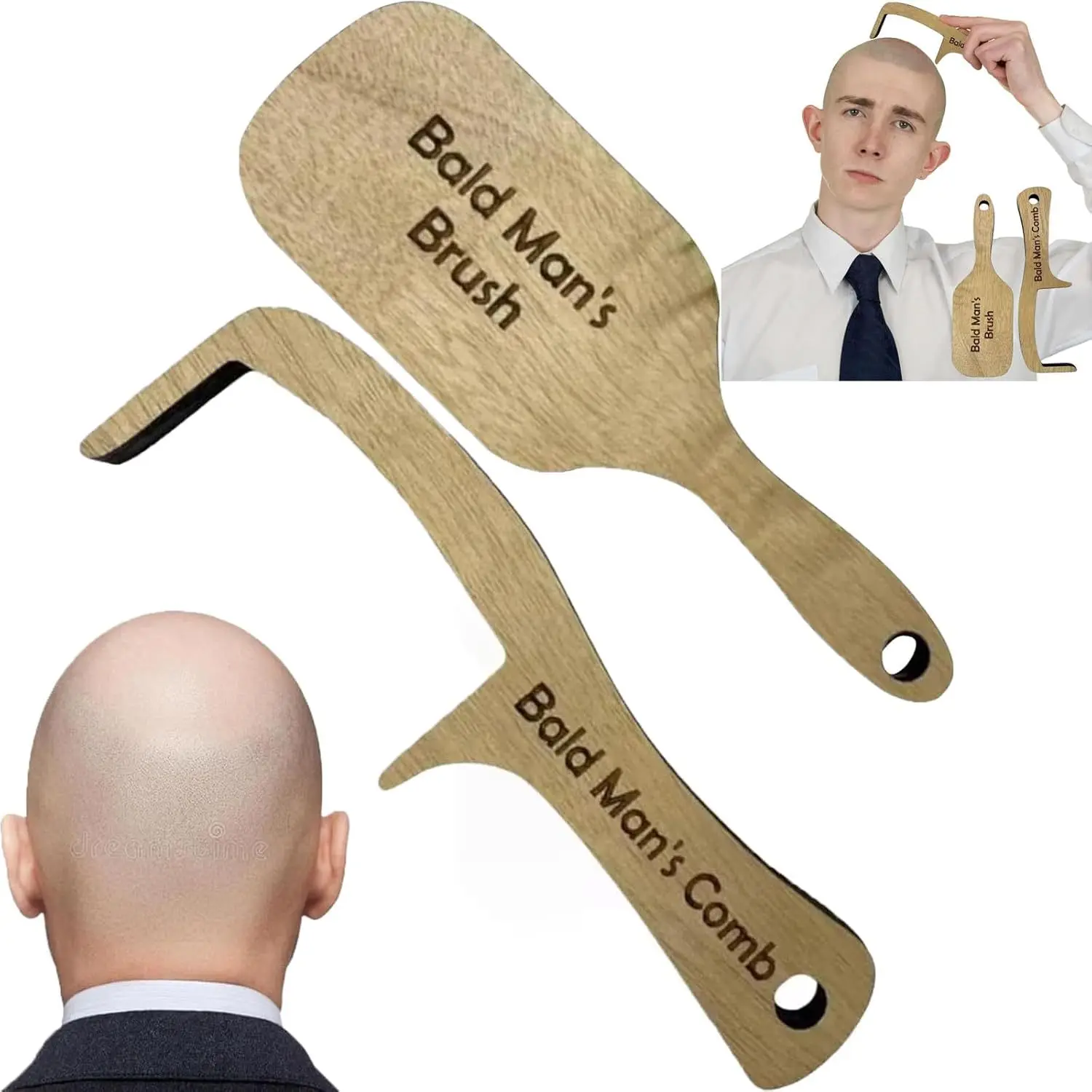 Bald Man Shine Buffer Comb & Brush Hairless Head Polishing Tool for Smooth Finish - Novelty with Funny Design Hair Styling Tool