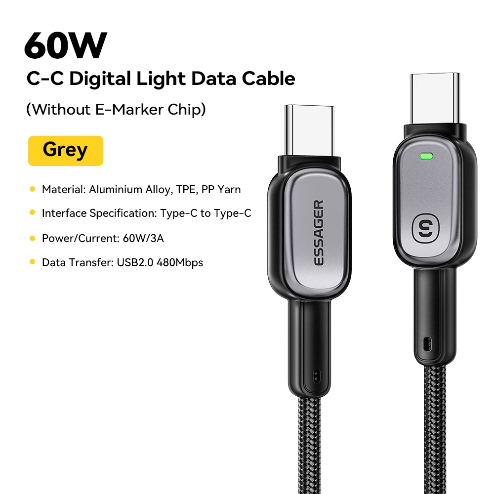 Essager 100W Typ-C-zu-Typ-C-Kabel für iPhone 16 15 Xiaomi Samsung Huawei PD Schnellladung für Macbook Tablet Laptop LED-Kabel