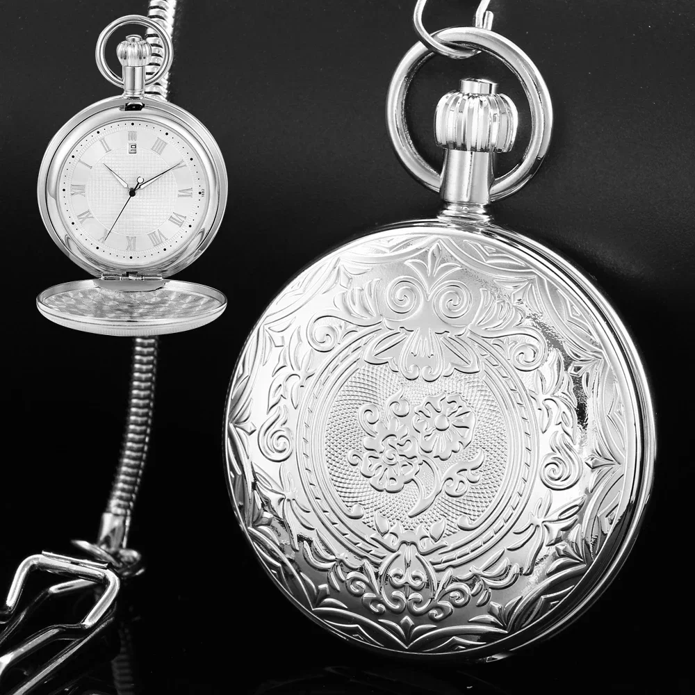 

Vintage Silver Shield Mechanical Pocket Watch Arabic Numerals Dial Luxury FOB Chain Pendant Manual Timepiece Gift PJX1782