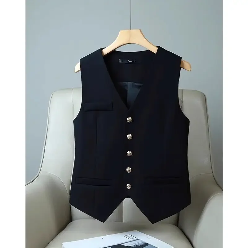 Women Summer Simplicity Office Lady Solid Color V-neck Waistcoat Ladies Fashion Temperament Sleeveless All-match Casual Tops