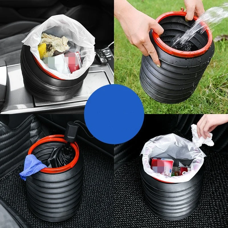 Retractable Folding Car Trash Bin Garbage Can Auto Wash Telescopic Bucket Folding Organizer Container Holder Universal Black