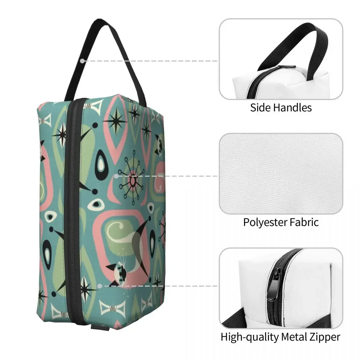 Mid Century Siamese Cat Abstract On Blue Makeup Bag Women Travel Cosmetic Organizer Fashion Animal Pet Storage Toiletry Bags