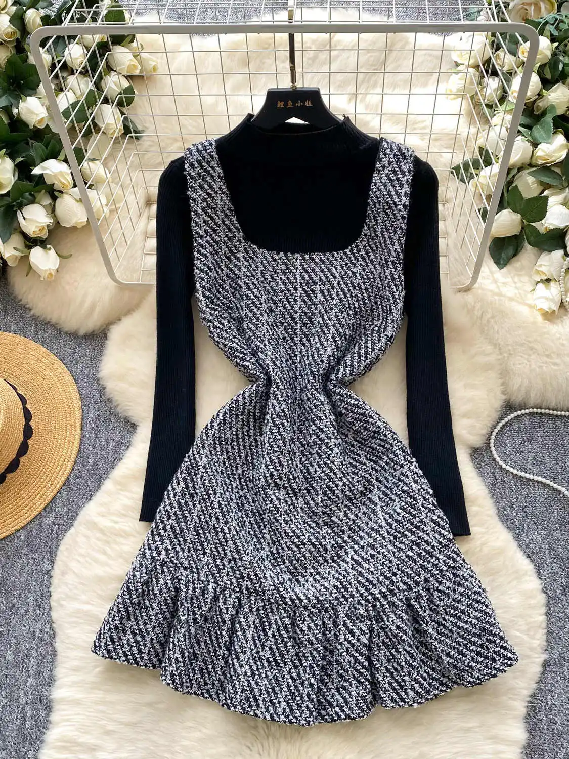 

Женские серые комплекты из двух предметов, платье без рукавов и трикотаж, винтажные роскошные комплекты платьев Y2k, одежда 2000-х годов, осень 2025 г.