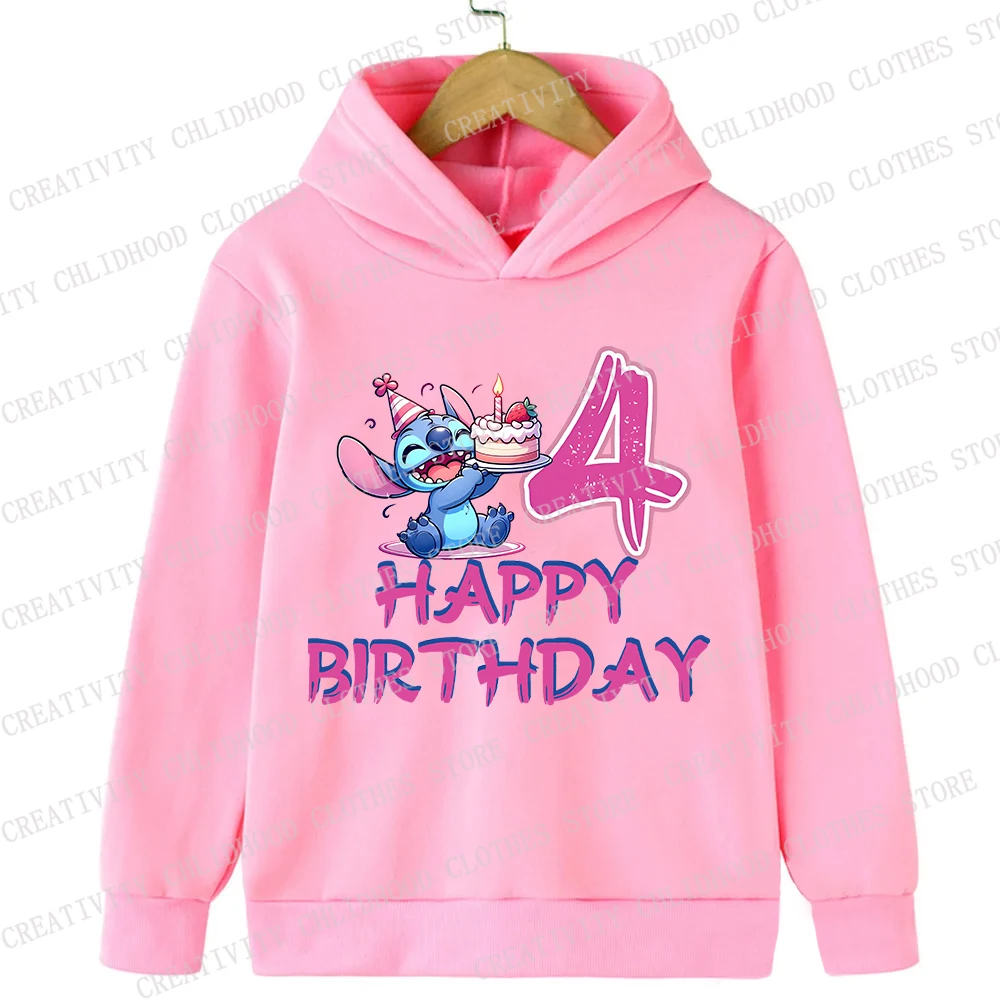 New Stitch Children Hoodies Birthday Number 1-14 Girl Boy Kids Pullover Anime Cartoon Casual Clothes Kid Kawaii Tops Sweatshirts