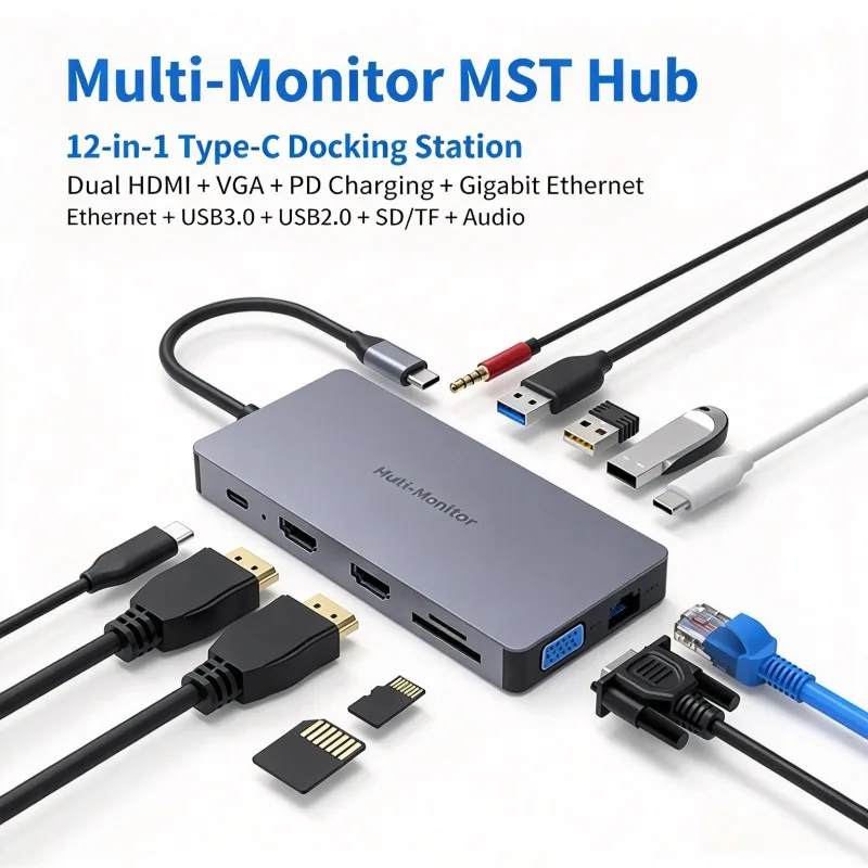docking-station-tipo-c-12-in-1-hub-convertitore-usb-c-doppio-hdmi-vga-triplo-display-ethernet-gigabit-adattatore-multiporta
