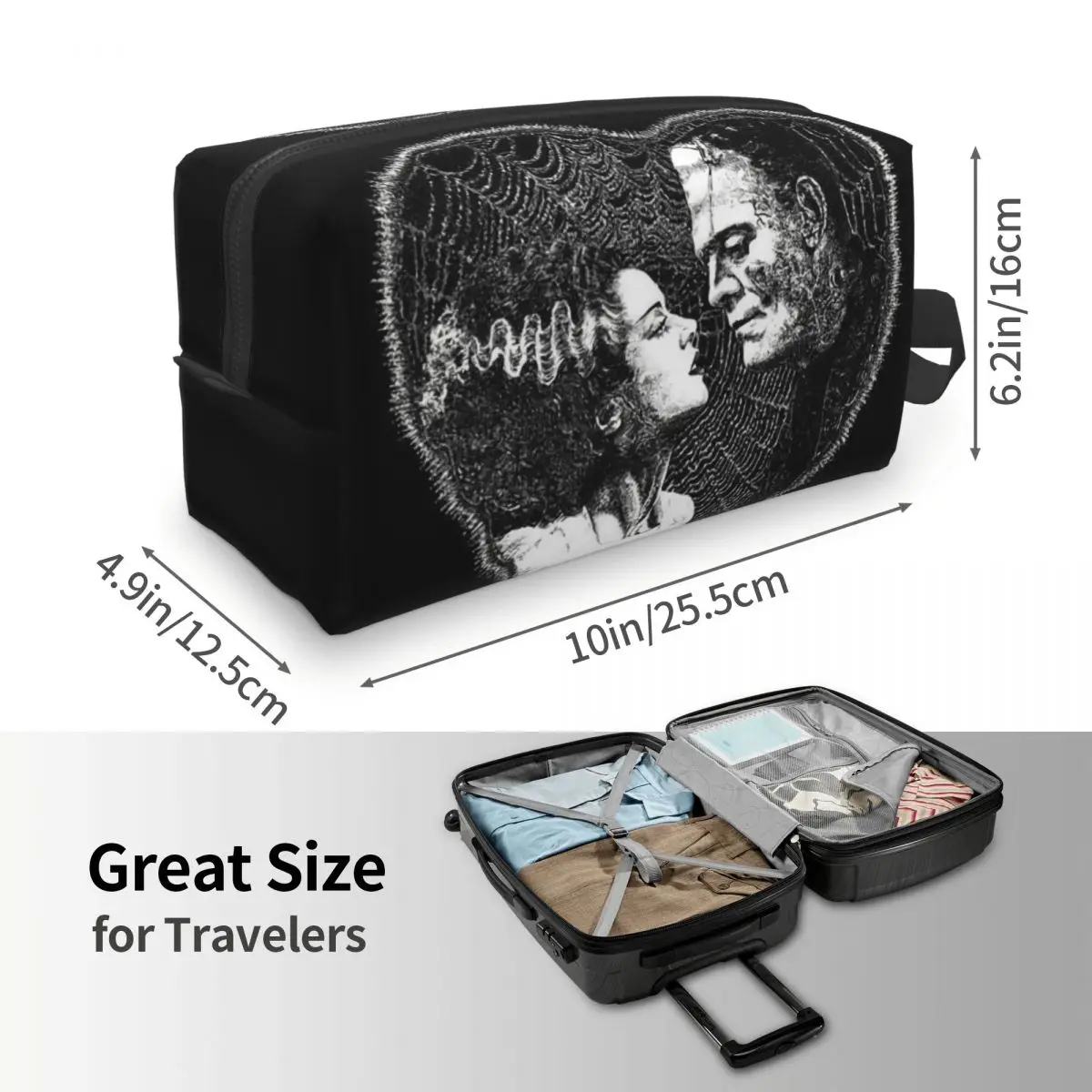 Custom Horror Film Bride Of Frankenstein Makeup Bag for Travel Cosmetic Fashion Halloween Horror Movie Storage Toiletry Bags