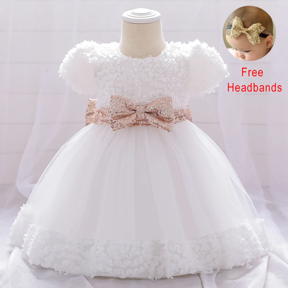 

Infant Gold Bow Wedding Girl Dresses for Kid Baptism 1st Birthday Tulle Party Sequin Dress Toddler Princess Baby Clothes Vestido