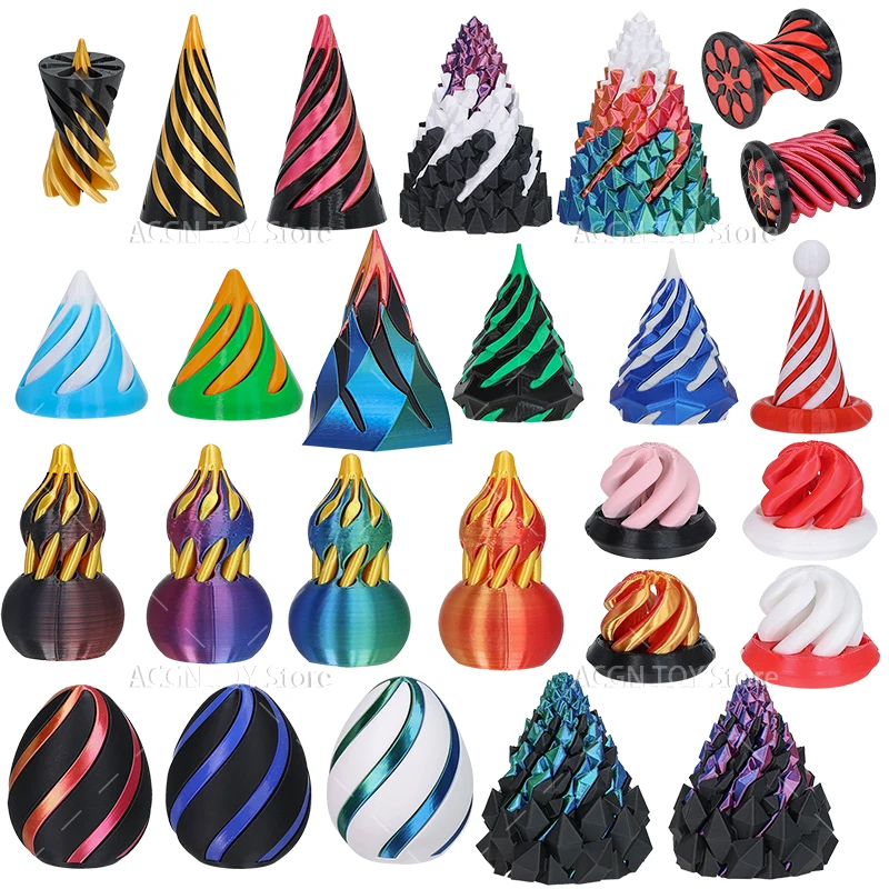 46 Styles 3D Printed Spiral Cone Impossible Pyramid Passthrough Fidget Toy Stress Relief Screw Toys Christmas Tree Desktop Decor