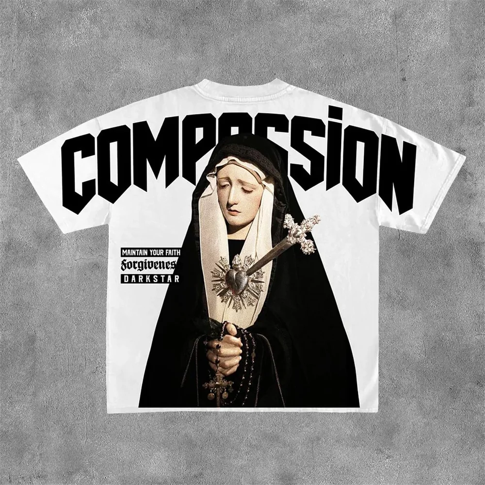 Streetwear T Shirt Y2K Men Women Hip Hop Graphic Tshirt Harajuku Gothic Short Sleeved Tops Clothing Sister Jesus God Rock Band