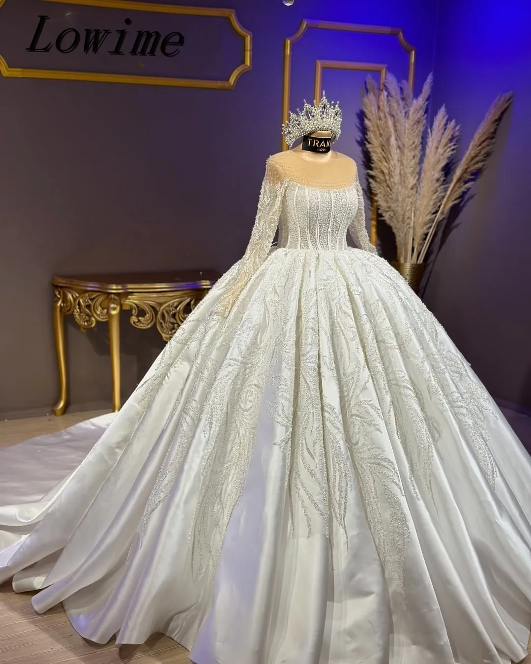 

Luxury A-line Muslim Wedding Dress Saudi Arabia Full Beading Custom Made Vestido De Novia فساتين حفلات الزفاف