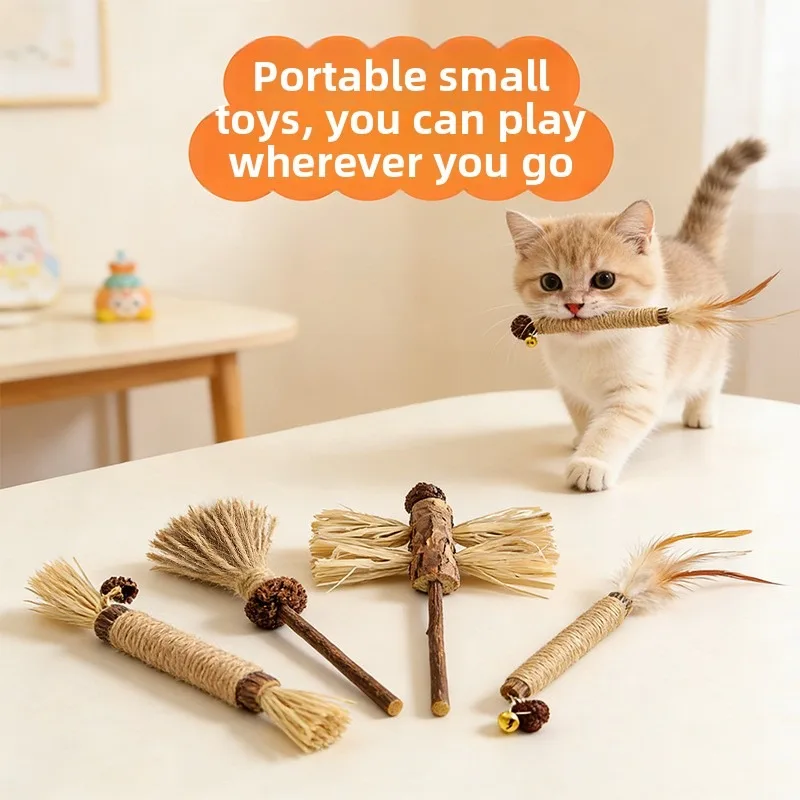 Linen Matatabi Silvervine Gall Fruit Catnip Stick Cat Teaser Wand Interactive Cat Playing Toy