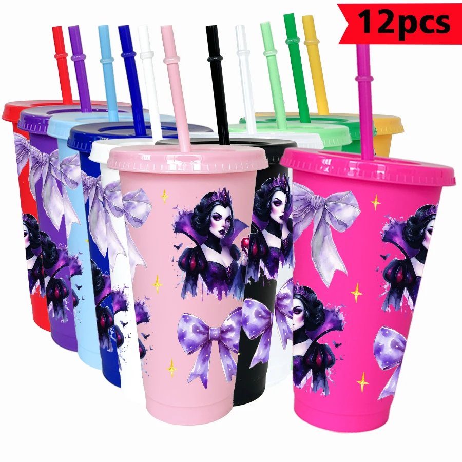 

12PCS/pack Disney, Evil Queen, Bow 26oz Multicolor Plastic Water Cup Party Drinking Set Birthday/Back to School Gift