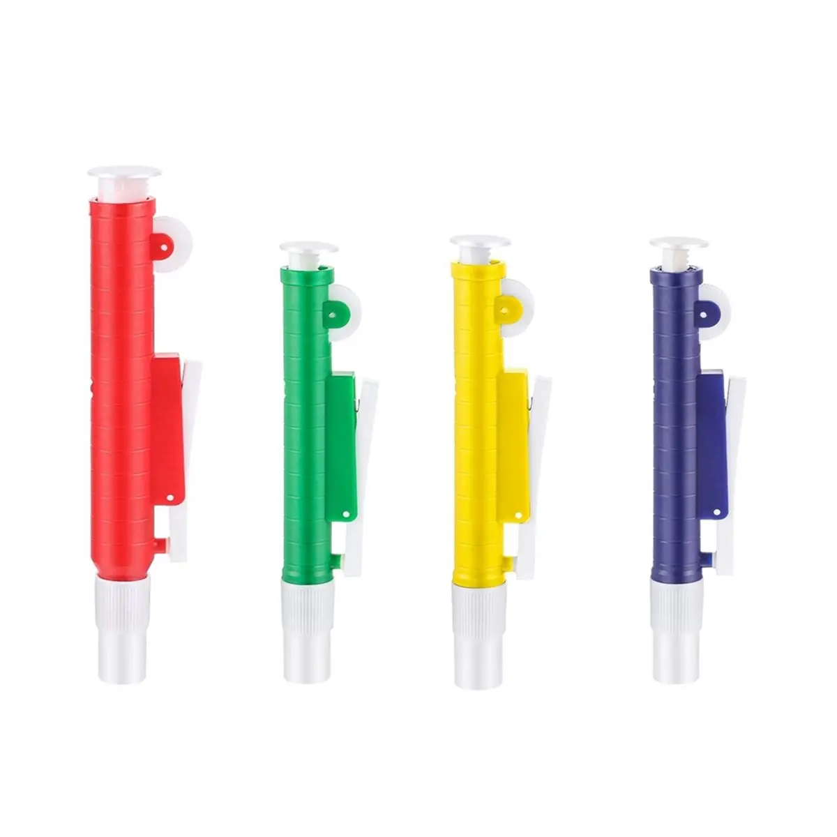 AA05 4PCS Scientific Pipette Pumps Lab Pipette Set: 2ml Blue, 5ml Yellow, 10ml Green, 25ml Red, Fit Plastic or Glass Pipettes