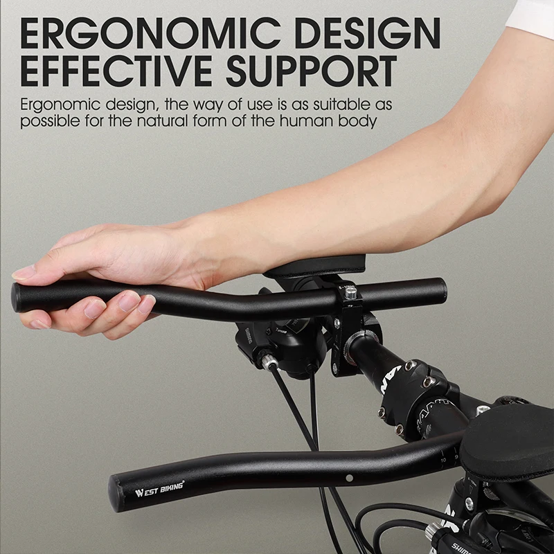 WEST BIKING Aluminum Alloy TT Handlebar Aero Bike Extender Rest Arm Support Bars Adjustable with Sponge Elbow Pads for Cycling