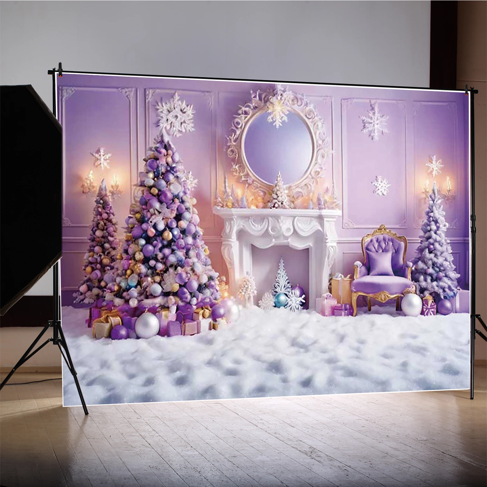 MOON.QG Latar Belakang Natal Merah Muda 2026 Hadiah Pohon Natal Latar Belakang Fotografi Perapian Dekorasi Pesta Pemotretan Zona Foto