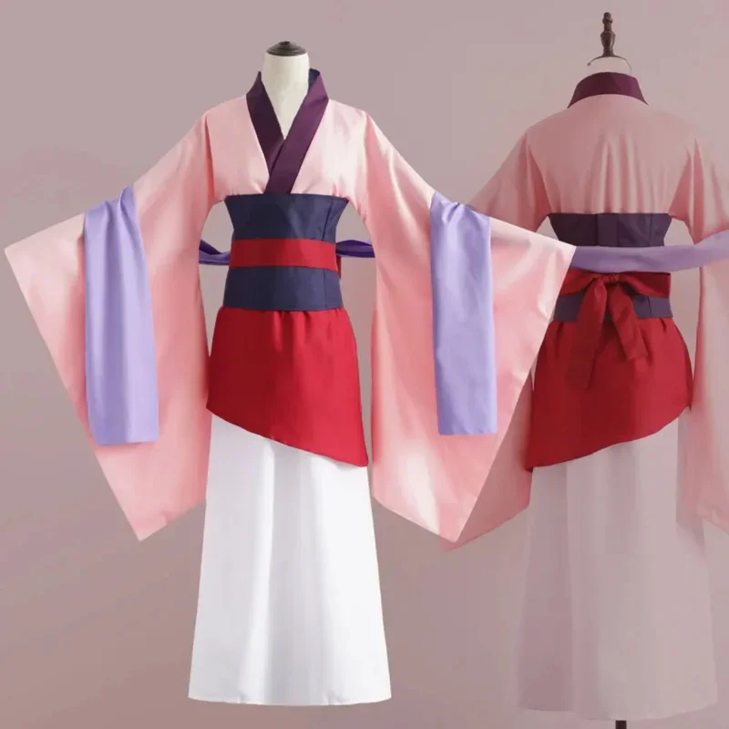 النساء المسنات الفتيات هوا مولان تأثيري فستان المرأة فستان التقاليد مروحة قابلة للطي الوردي كيمونو فستان طويل أنيمي زي D #5