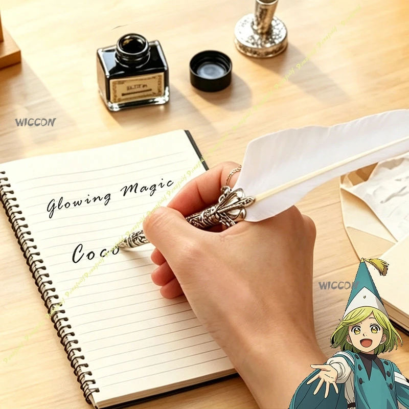 Witch Hat Atelier Coco Retro Feather Pen Set Anime Cosplay Dip Pen with Ink, Vintage Magic Quill Gift for Fans view 5