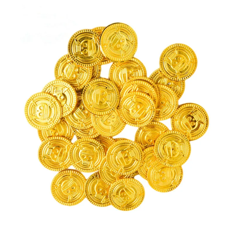 100Pcs เหรียญทองโจรสลัดฮาโลวีนพลาสติกปลอม Gold ฮาโลวีนการตกแต่งคริสต์มาสสำหรับบ้านเด็ก Favor เกม Treasure อุปกรณ์