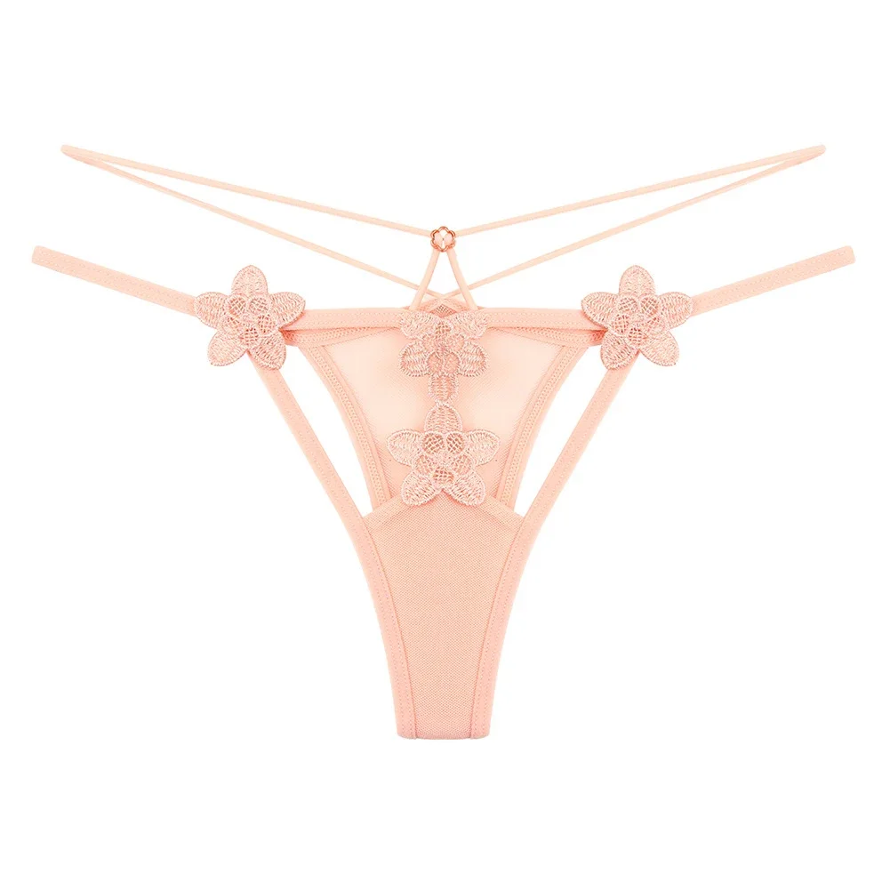 Panties Women Sexy G-string Floral Embroidery Low Waist Mesh Underwear Regular Slightly Stretched Comfy Fashion